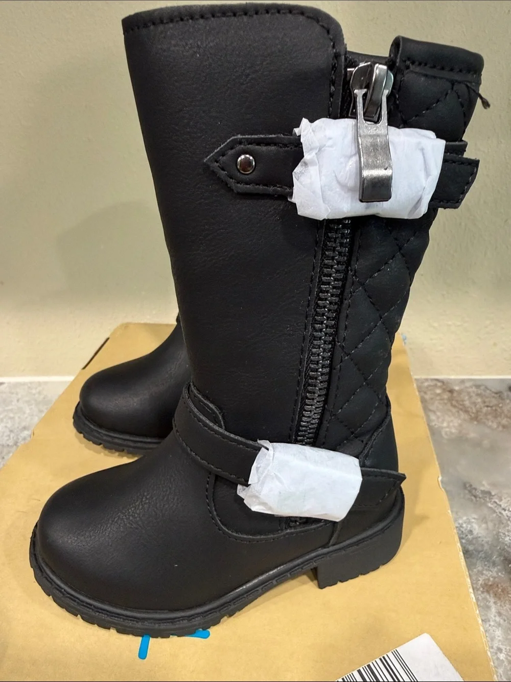 TH LIL HAILEY Black Toddler Quilted Mid-Calf Boots